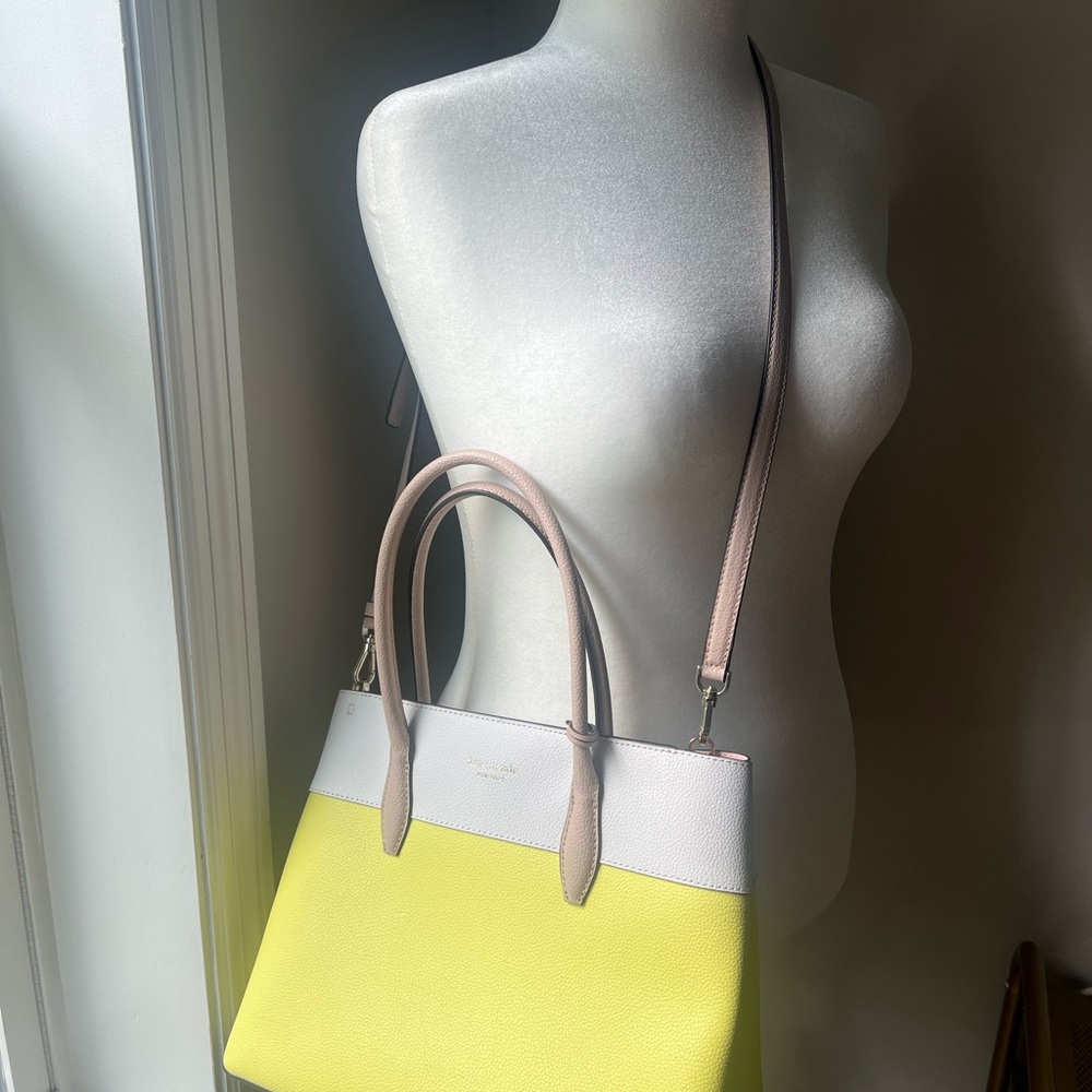 Kate Spade Yellow and White Satchel with Structured Design